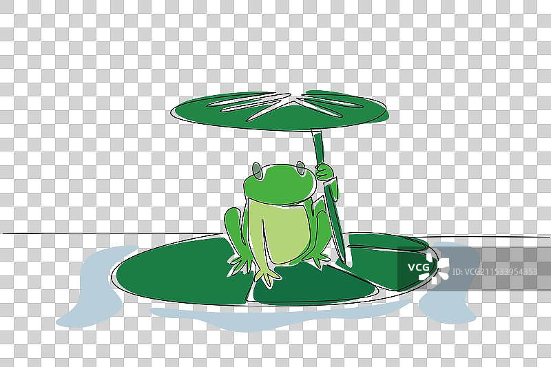 连续的一笔画，青蛙栖息在上面图片素材