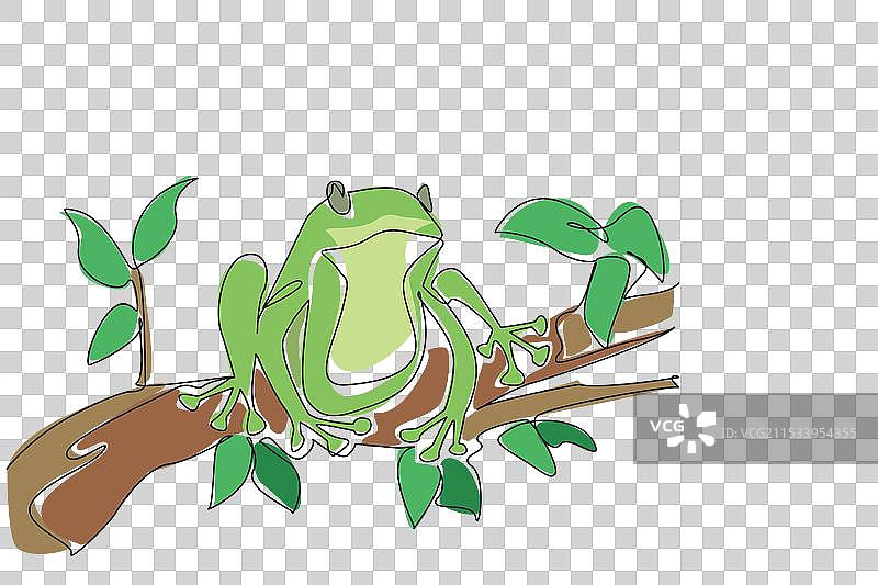 一笔画出一只栖息在叶子上的青蛙图片素材