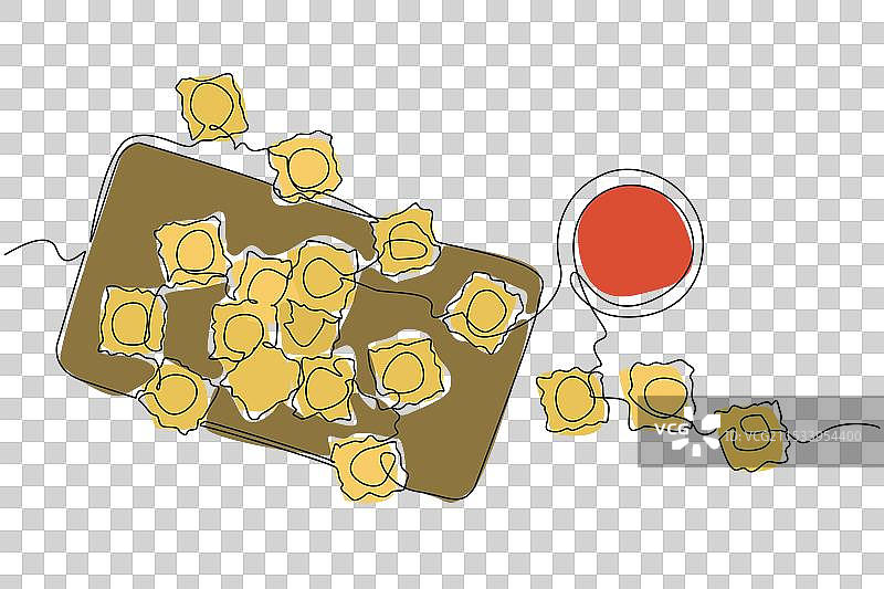 一条线条勾勒出的意大利饺子散落在上面图片素材