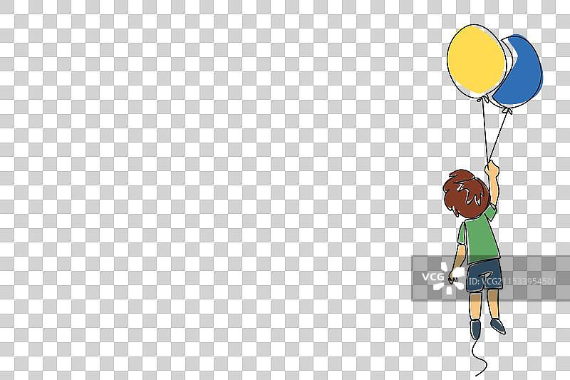 一个小男孩手持物品的连续单线画图片素材