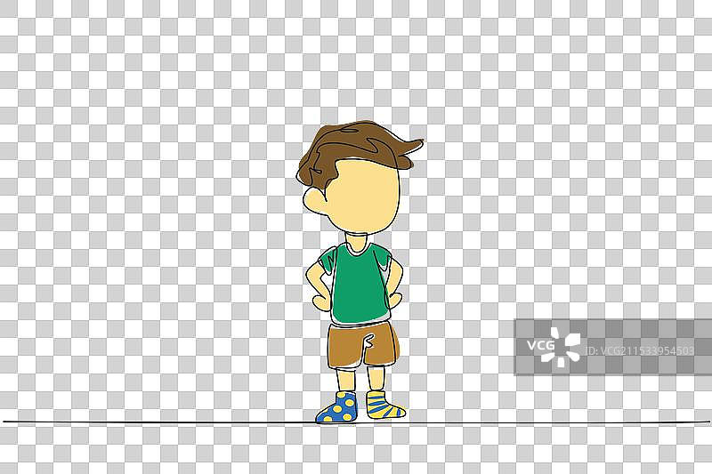 男孩站立的单一连续线条画图片素材