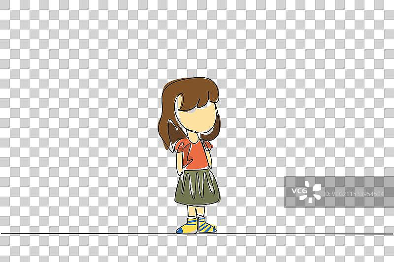 女孩站立的单一连续线条画图片素材