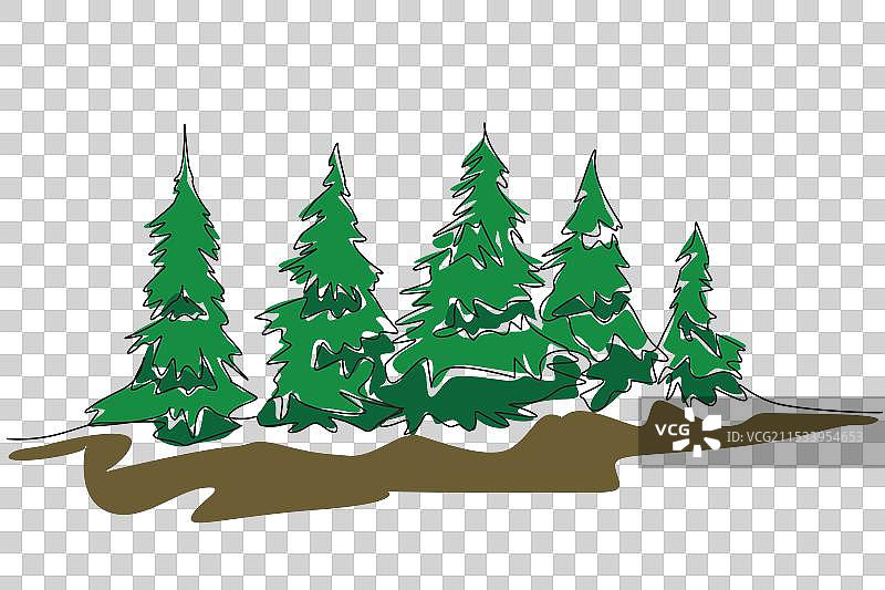 一笔画出许多高大的松树图片素材