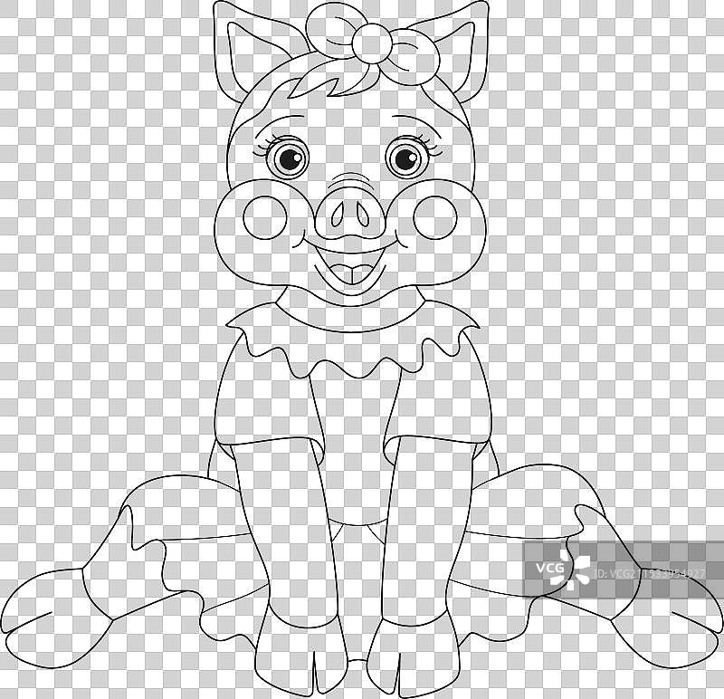 胖女孩坐在粉色小猪旁边图片素材