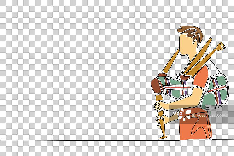 年轻男子在玩耍的单线连续画图片素材