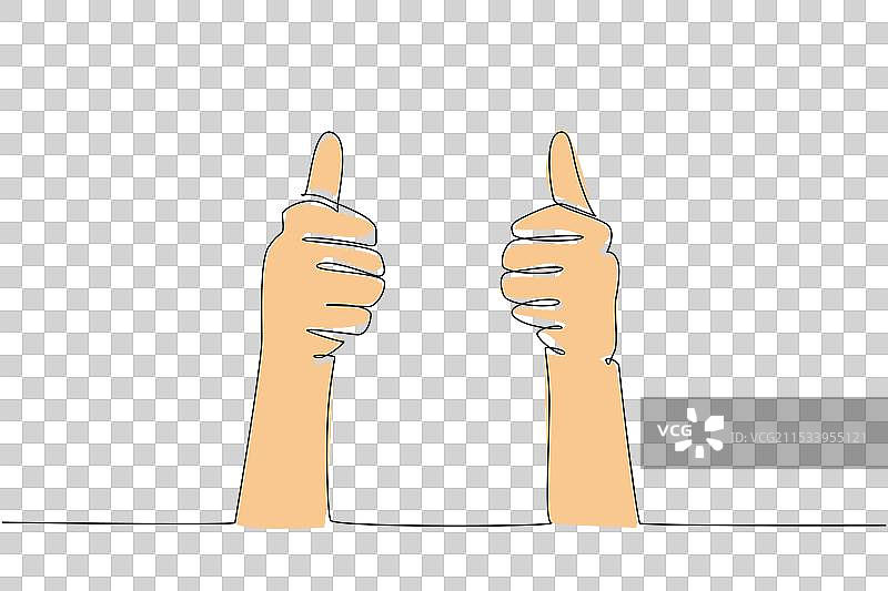 两只手的单一连续线条画图片素材