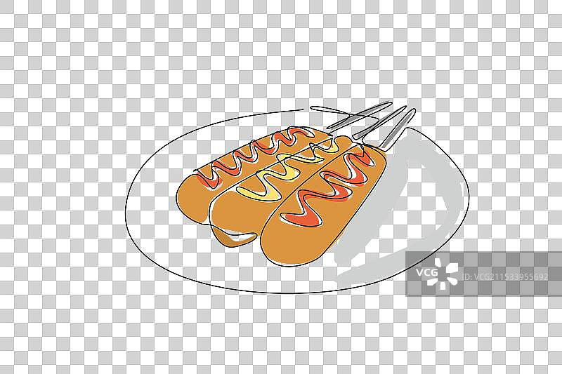 一笔连画三根玉米热狗图片素材