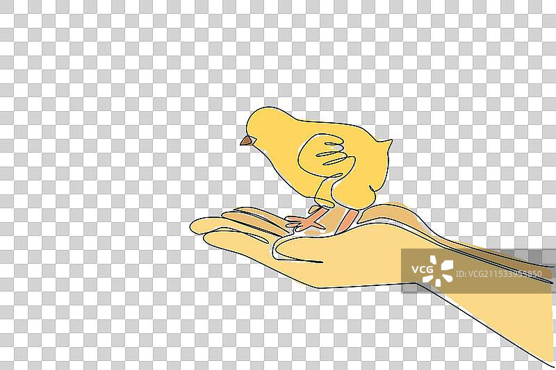 小鸡站立的单一连续线条画图片素材