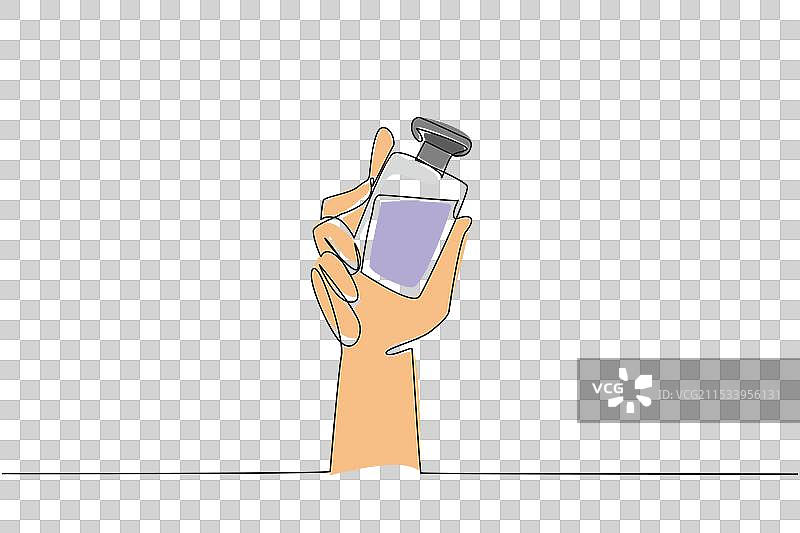 单一连续线条绘制的手握香水瓶图片素材