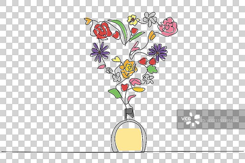 连续的一笔画花朵和叶子图片素材