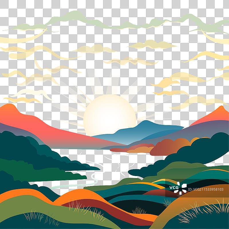 河谷日出风景图片素材