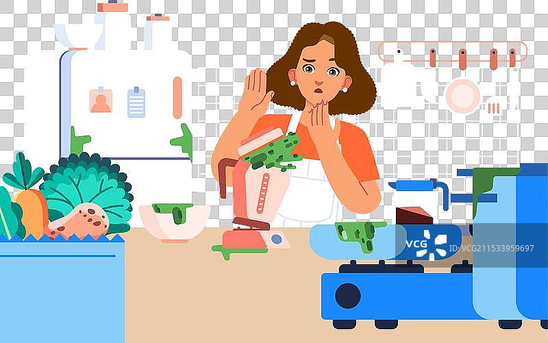 因为肮脏混乱的厨房而感到悲伤的妈妈图片素材