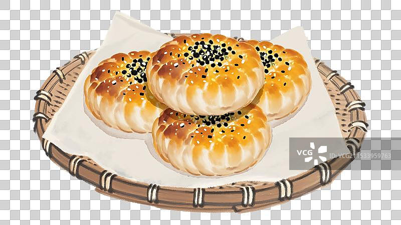 中国风国风水墨风上海特色小吃蟹壳黄插画健康特色美食年俗美味二十四节气插画图片素材