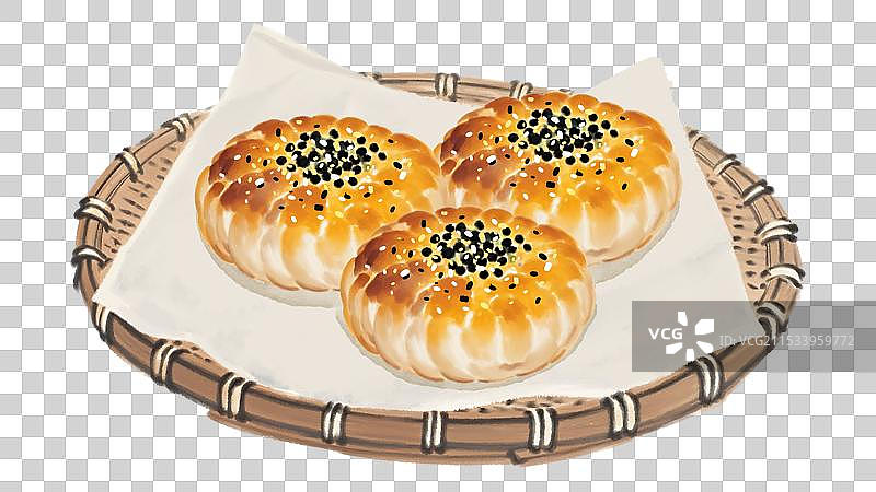 中国风国风水墨风上海特色小吃蟹壳黄插画健康特色美食年俗美味二十四节气插画图片素材