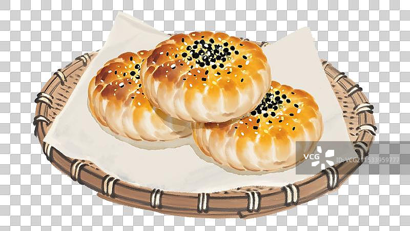 中国风国风水墨风上海特色小吃蟹壳黄插画健康特色美食年俗美味二十四节气插画图片素材