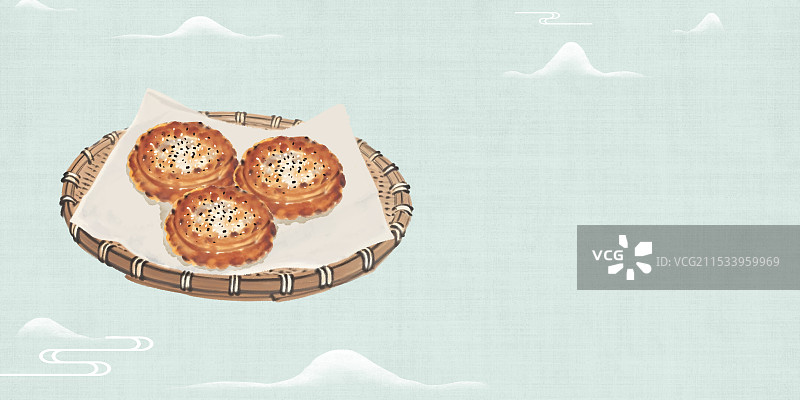 中国风国风水墨风上海特色小吃油墩子插画健康特色美食年俗美味二十四节气插画图片素材