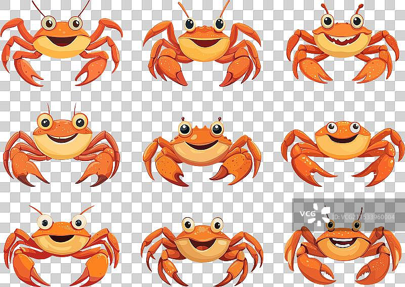 可爱的红色水下甲壳类动物角色螃蟹图片素材