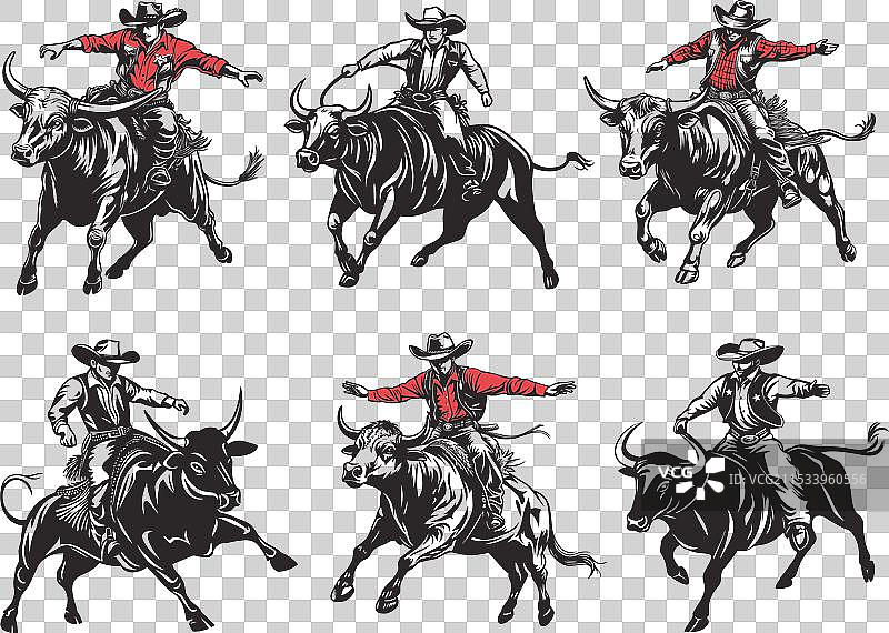 牛仔骑牛的牛仔竞技标志草图图片素材