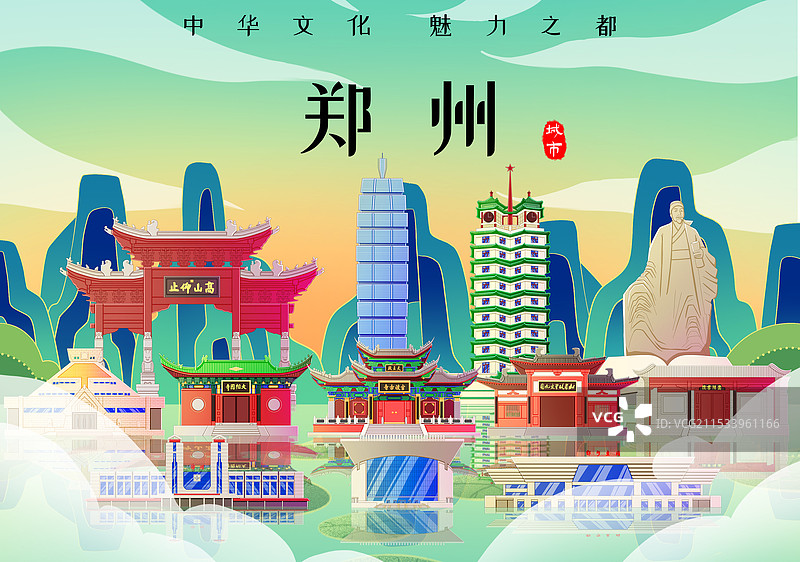 国潮风河南郑州旅游景点建筑图片素材