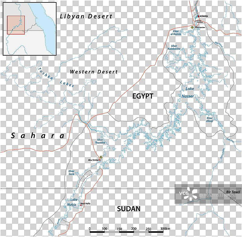 纳赛尔湖水库地图，埃及与苏丹图片素材