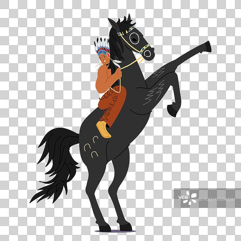 骑马的美洲土著男性角色穿着图片素材