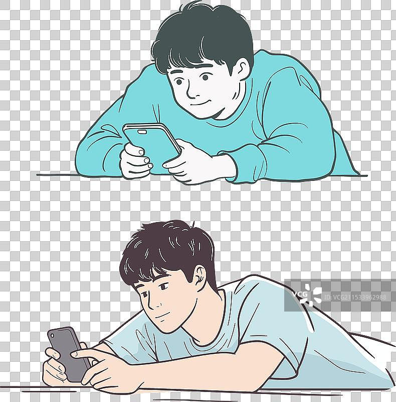 两个年轻男子躺着专注于他们的事情图片素材