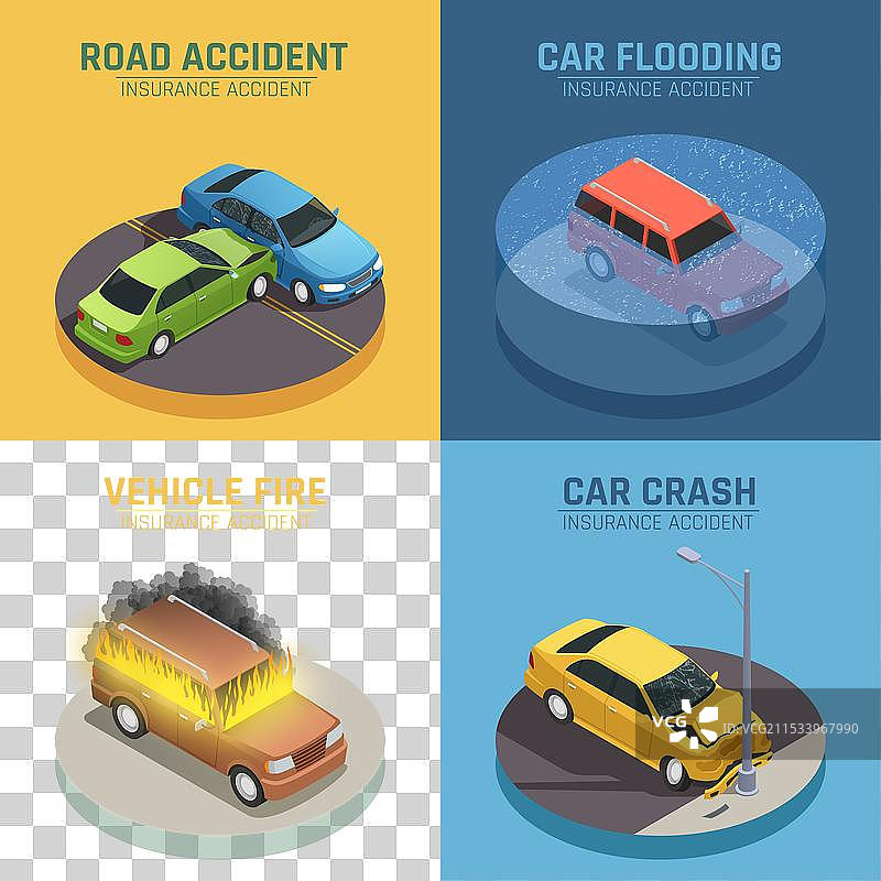 汽车保险等距图标方形设计图片素材