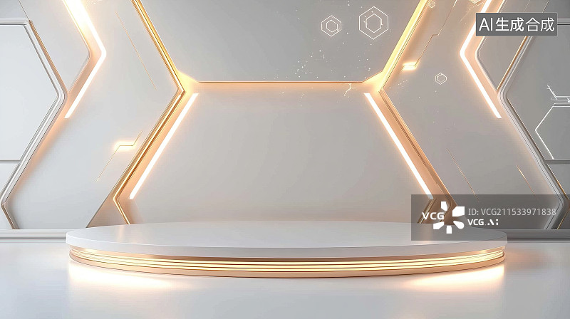 【AI数字艺术】未来主义白金色数字科技3D电商背景图片素材