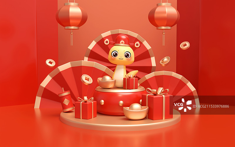 3D蛇年春节主题图片素材