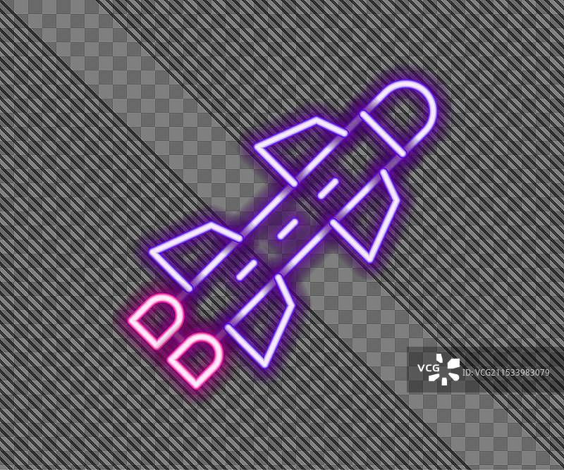 黑色背景上的发光霓虹线火箭图标图片素材