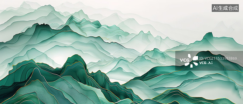 【AI数字艺术】青绿山脉图片素材
