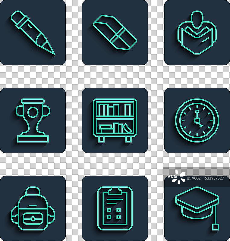 带有检查标记的学校书包和考试试卷图片素材