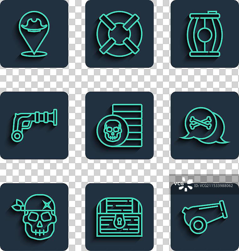 古董宝箱中的骷髅头、炮和枪械图片素材