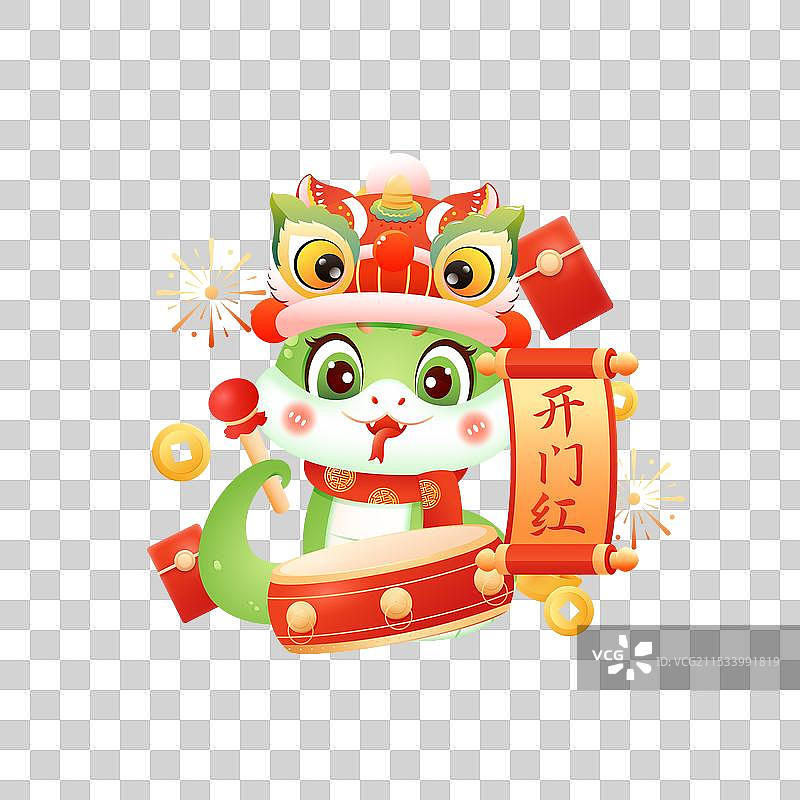 国潮风2025蛇年十二生肖巳蛇3D卡通插画图片素材