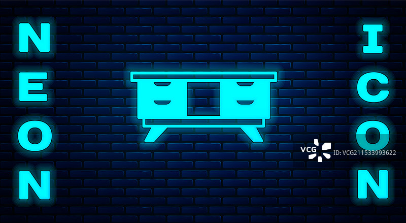 发光的霓虹电视桌子支架图标，孤立于背景上图片素材