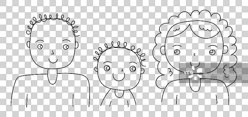 家庭父亲、孩子和母亲的涂鸦素描套装图片素材