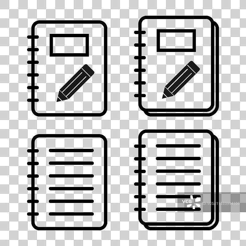 一组螺旋笔记本图标，纸张空白页图片素材