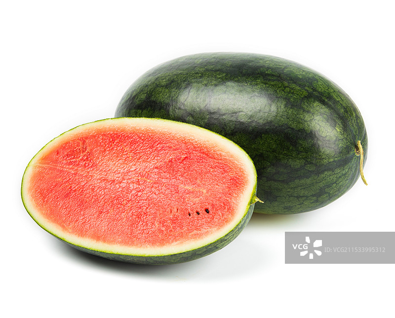 新鲜的黑美人西瓜孤立在白色背景上图片素材