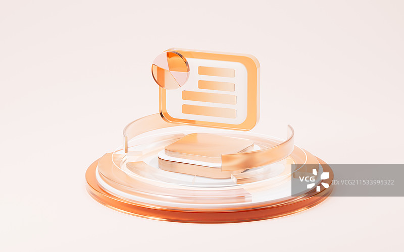 橙色渐变半透明的玻璃数据图表3D渲染图片素材