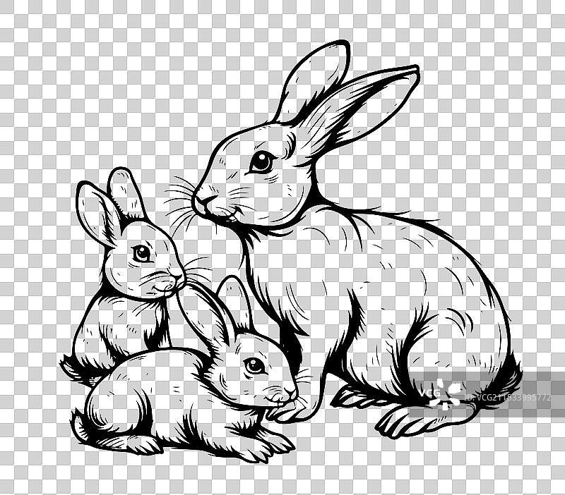 水墨画兔子新年贺卡图片素材