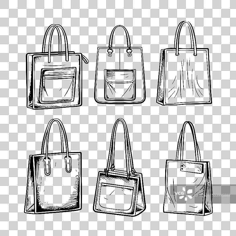 手绘购物袋轮廓涂鸦图标图片素材