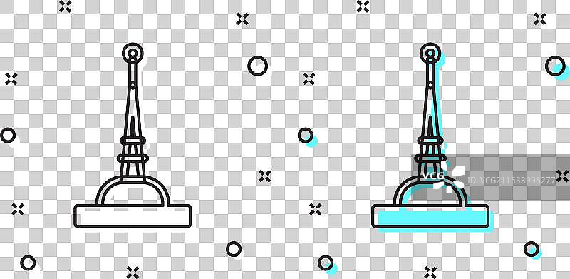 黑色线条天线图标，背景为绿色和图片素材