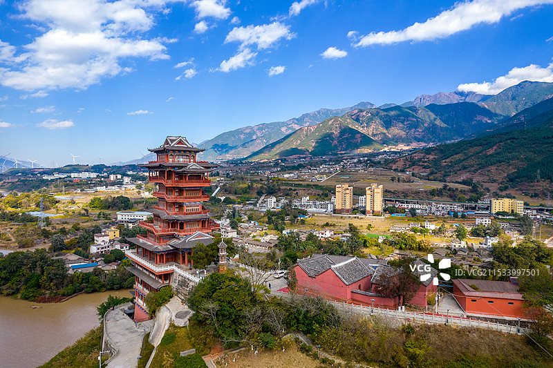 中国四川省凉山州德昌县凤凰阁航拍图片素材