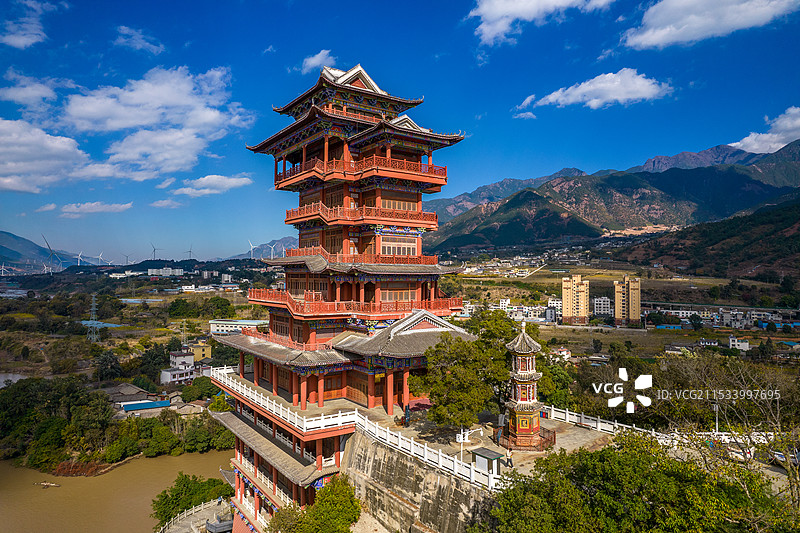 中国四川省凉山州德昌县凤凰阁航拍图片素材