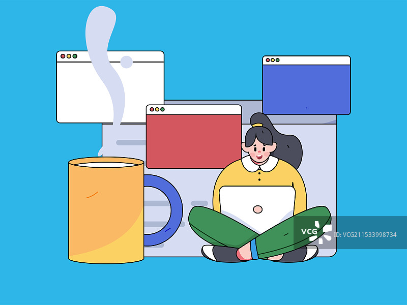 编程教学开发扁平人物矢量概念运营手绘插画图片素材