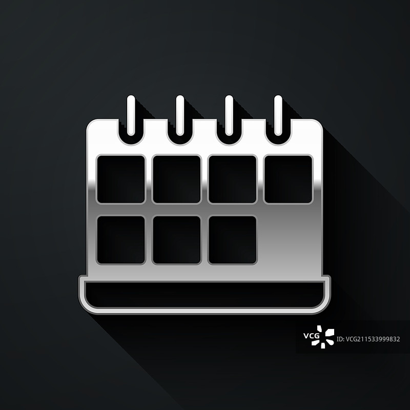 银色日历图标，背景为黑色图片素材