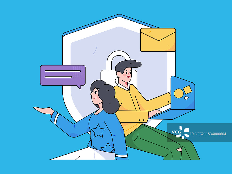 商务网络安全人物扁平矢量概念运营手绘插画图片素材