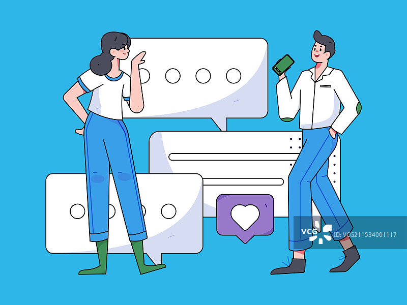 虚拟的人物社交沟通概念商业扁平矢量手绘插画图片素材