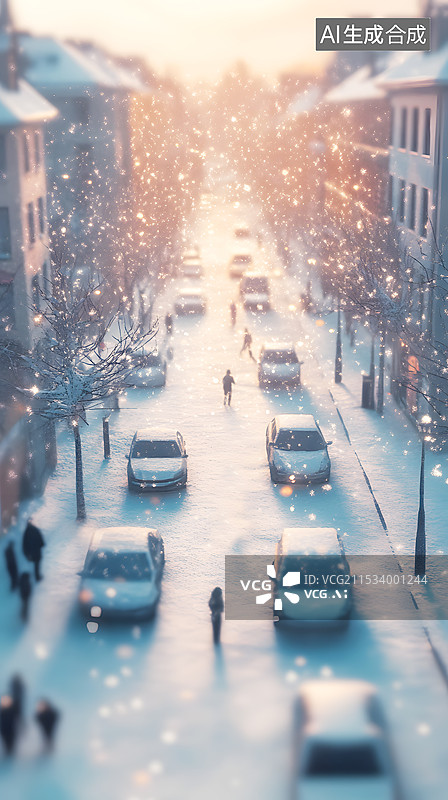 【AI数字艺术】AIGC：停在街道上的车和路上的行人图片素材