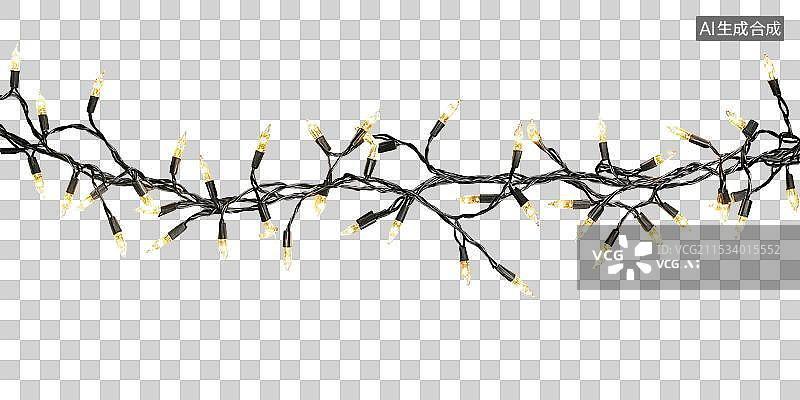 【AI数字艺术】白色透明背景上的圣诞灯串透明元素设计素材节日生日纪念日促销活动购物节氛围灯图片素材